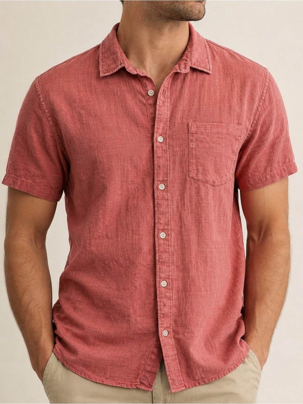 Marine Layer Stretch Selvage Short Sleeve Shirt XL Heather Red $118 Retail